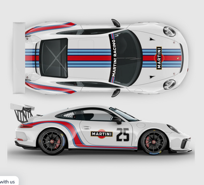 Porsche 911 Carrera Martini Decal Set – Curved Racing Stripe (2005–2023)