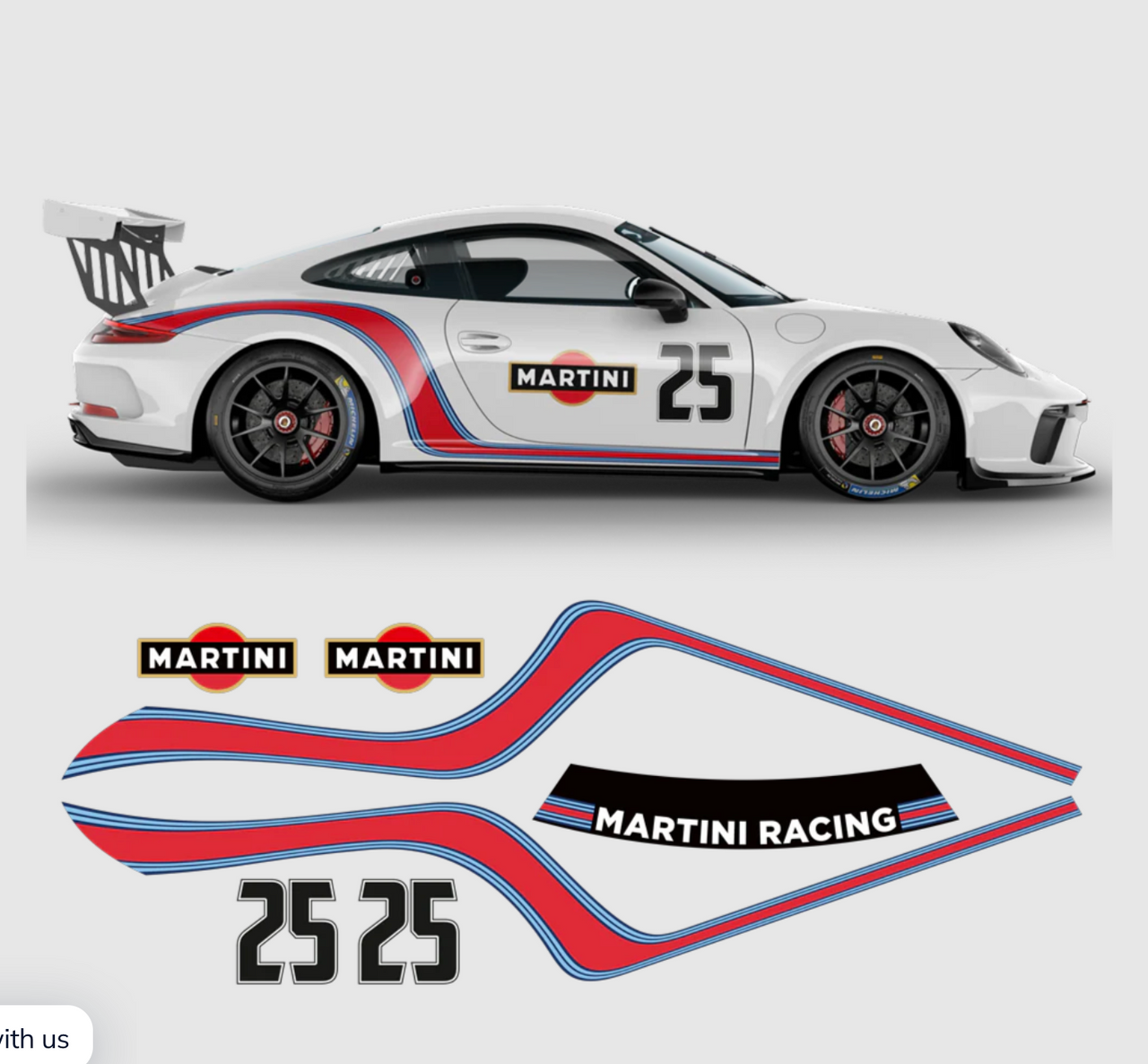 Porsche 911 Carrera Martini Decal Set – Curved Racing Stripe (2005–2023)