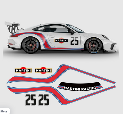 Porsche 911 Carrera Martini Decal Set – Curved Racing Stripe (2005–2023)